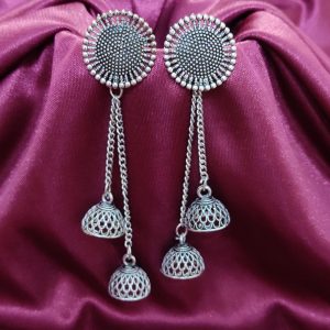 GirlyPick Antique Silver Oxidised Earring Combo for Women & Girls – Pack of 4