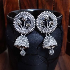 Traditional Silver Oxidized Hand Crafted Designer Jhumka Earrings – Design 10