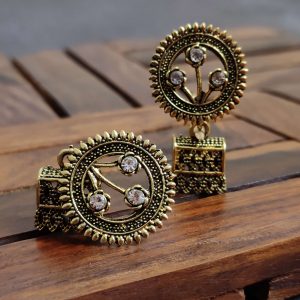 Traditional Gold Oxidized Hand Crafted Designer Jhumka Earrings-Design 4