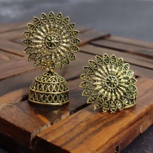Traditional Gold Oxidized Hand Crafted Designer Jhumka Earrings-Design 2