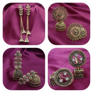 Traditional Gold Oxidized Jhumka Earrings Combo – Set of 4